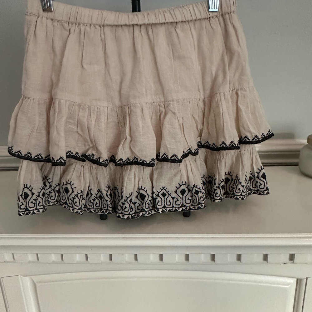 Elan Cream Mini Skirt with Black Embroidery